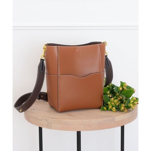 AALLYN Jordan Leather Bucket Bag -Cognac/Gold Hardware - Picture 1 of 16